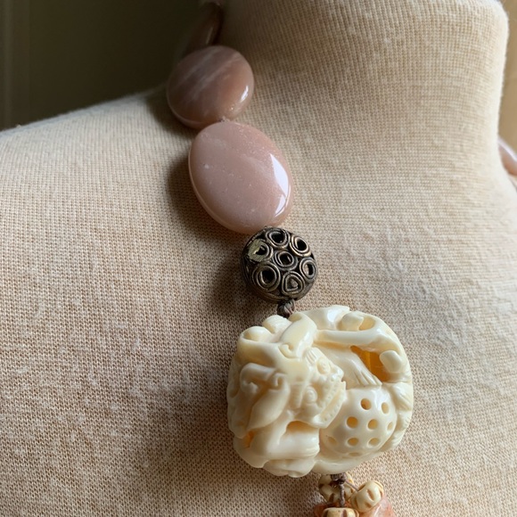 Sweet Olive Boho Multi Strand Bone, Mother of Pearl, Agate & Sunstone Necklace - Picture 5 of 8